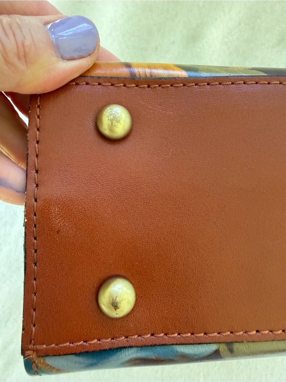 Patricia Nash Leather Carisbrooke Satchel Crossbody Marigold Harvest Blue Yellow - Picture 8 of 15